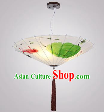 Chinese Classical Handmade Printing Umbrella Palace Lanterns Traditional White Hanging Lantern Ancient Ceiling Lamp