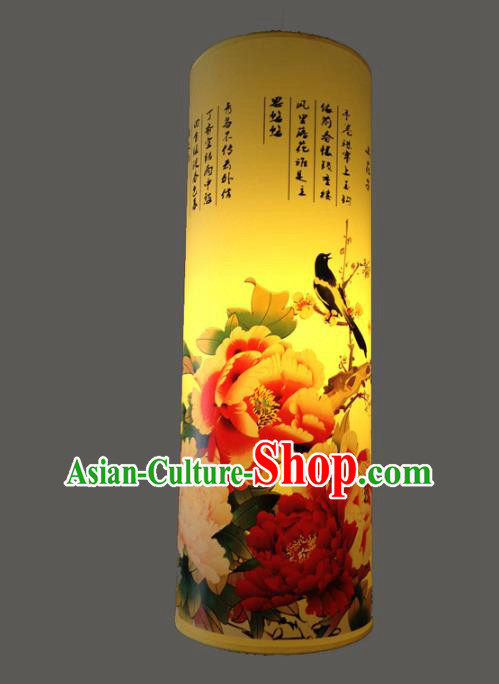 Chinese Classical Handmade Palace Lanterns Traditional Printing Peony Birds Hanging Lantern Ancient Ceiling Lamp