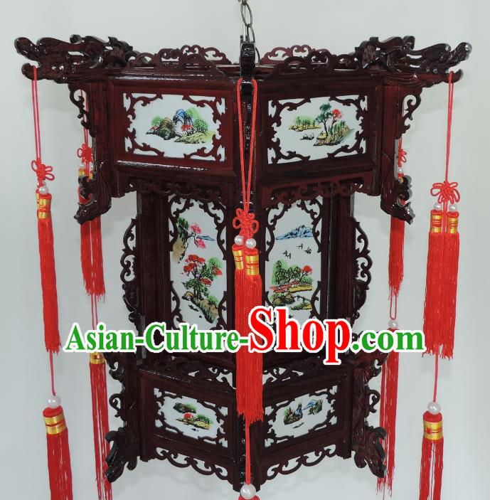 Chinese Ancient Handmade Dragon Head Palace Lanterns Traditional Landscape Hanging Lantern