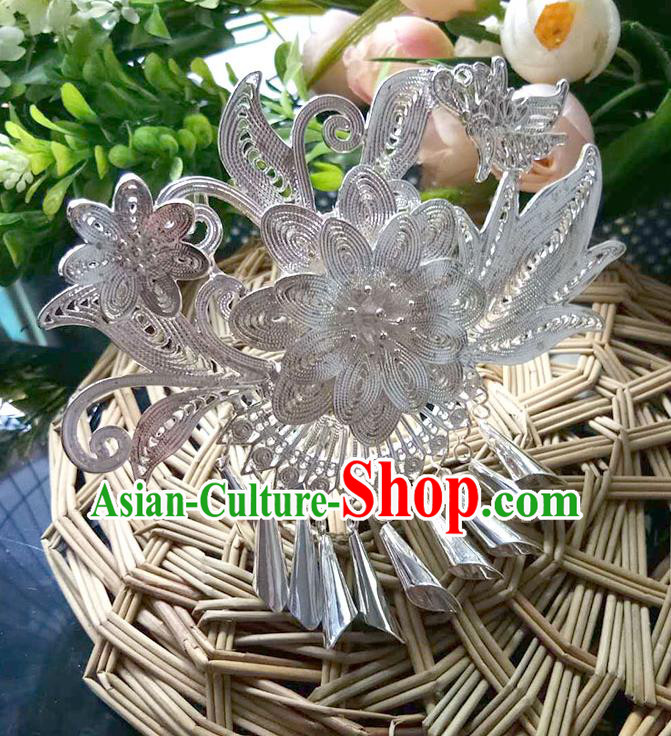 Traditional Chinese Miao Nationality Butterfly Hairpins Hair Accessories Sliver Headwear for Women