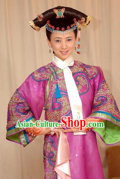 Chinese Ancient Qing Dynasty Manchu Imperial Concubine Embroidered Historical Costume for Women