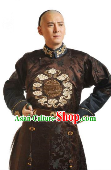 Chinese Qing Dynasty Nine Prince of Kangxi Yintang Historical Costume Ancient Manchu Nobility Childe Clothing for Men