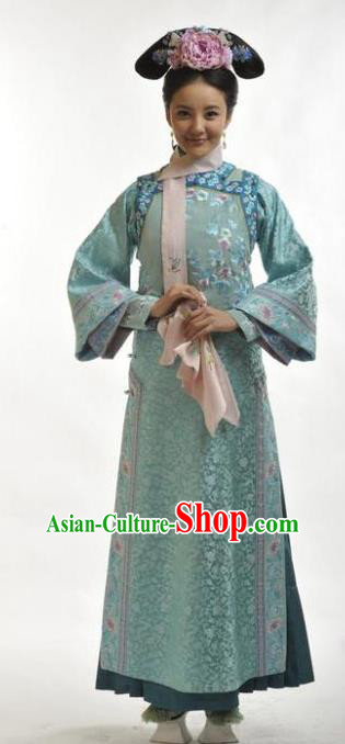 Chinese Qing Dynasty Princess Mingyu Historical Costume Ancient Manchu Palace Lady Clothing for Women