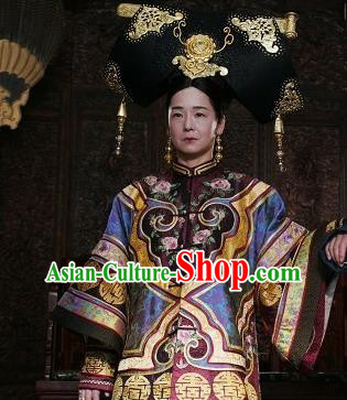 Chinese Ancient Qing Dynasty Historical Costume Manchu Empress Dowager Cixi Embroidered Dress for Women