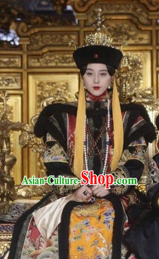 Chinese Ancient Qing Dynasty Historical Costume Empress Cixi Embroidered Dress for Women