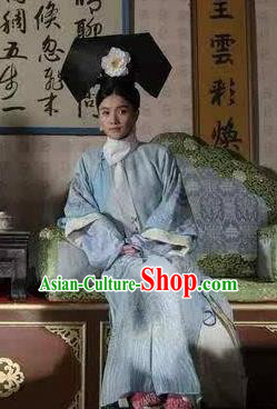 Chinese Ancient Qing Dynasty Manchu Historical Costume Queen Mother Ci An Embroidered Dress for Women
