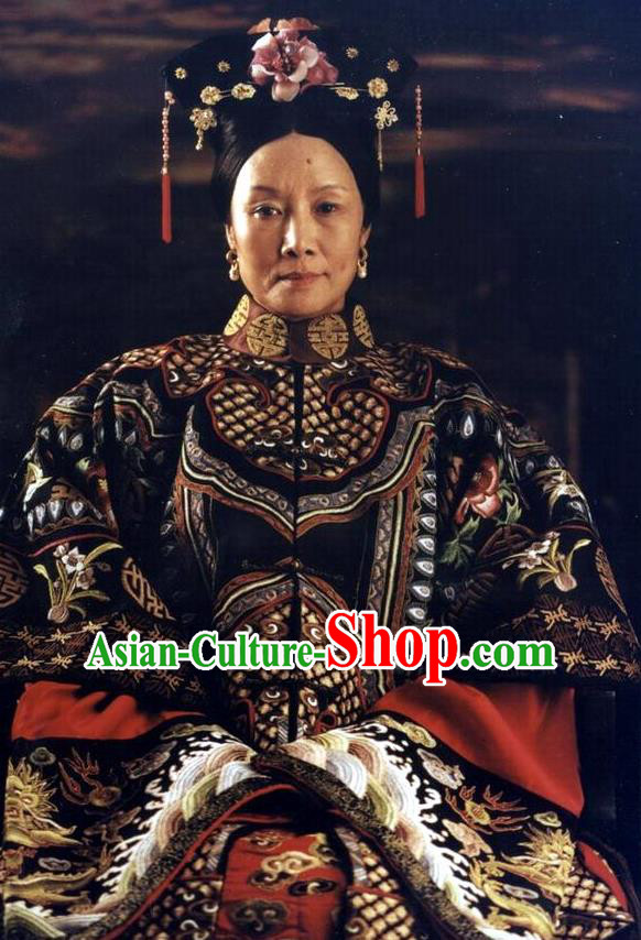 Chinese Qing Dynasty Empress Cixi Historical Costume Ancient Manchu Queen of Xianfeng Clothing for Women