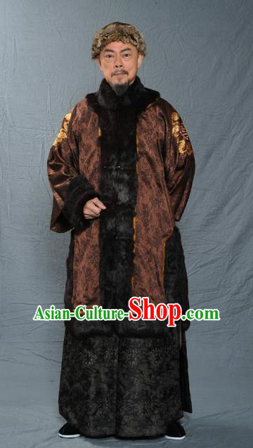 Chinese Qing Dynasty Royal Prince Historical Costume Ancient Manchu Royal Highness Clothing for Men