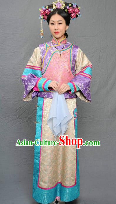 Chinese Qing Dynasty Manchu Imperial Concubine of Kangxi Historical Costume Ancient Palace Lady Clothing for Women