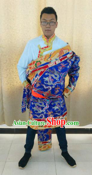 Traditional Chinese Zang Nationality Costume, Tibetan Ethnic Minority Kang-pa Royalblue Tibetan Robe for Men