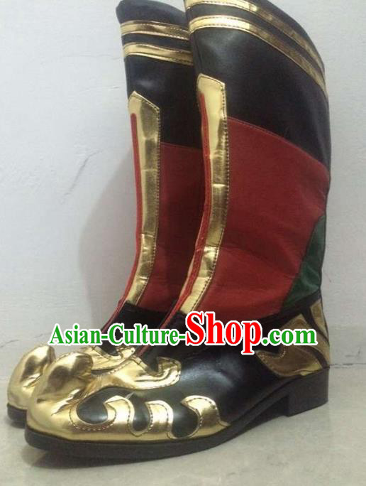 Traditional Chinese Zang Nationality Dance Shoes, Tibetan Ethnic Minority Boots for Men