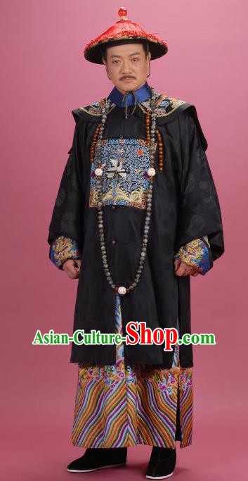 Chinese Qing Dynasty Minister Songgotu Replica Costumes Ancient Manchu Historical Costume for Men