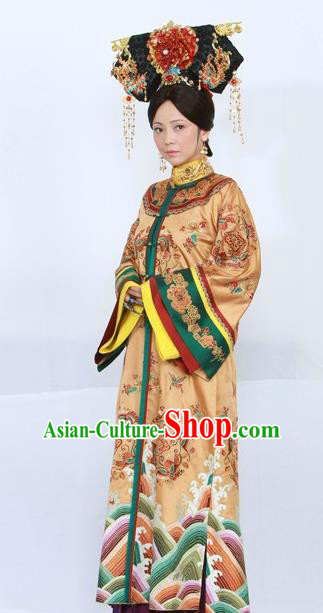 Chinese Ancient Qing Dynasty Empress of Qianlong Replica Costumes Manchu Queen Dress Historical Costume for Women