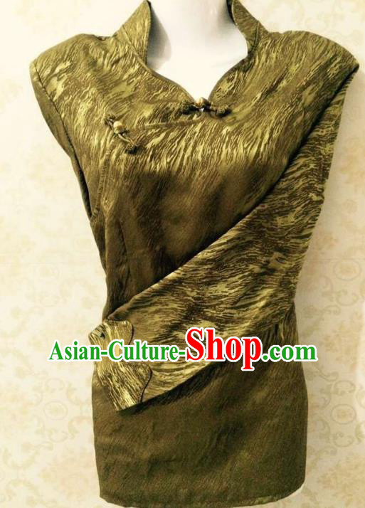 Traditional Chinese Tibetan Nationality Guozhuang Dance Costume, Zang Ethnic Minority Golden Blouse for Women