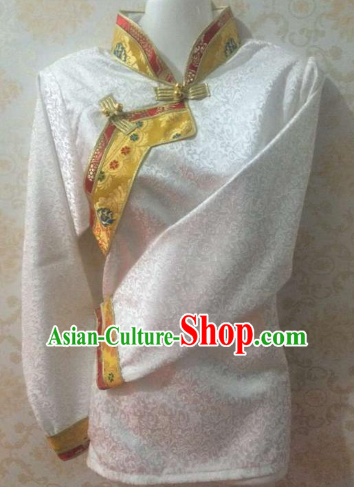 Traditional Chinese Tibetan Nationality Dance Shirts Costume, Zang Ethnic Minority White Blouse for Women