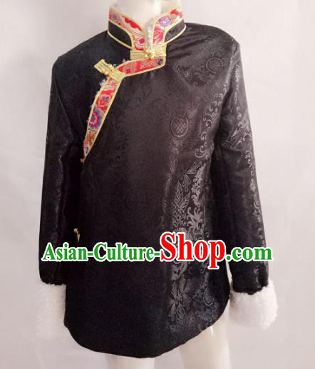 Traditional Chinese Tibetan Nationality Costume, Zang Ethnic Minority Black Coat for Women