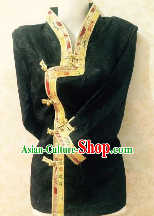 Chinese Tibetan Nationality Costume Black Blouse, Traditional Zang Ethnic Minority Shirts for Women