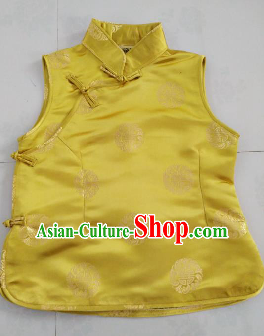 Chinese Tibetan Nationality Costume Yellow Vest, Traditional Zang Ethnic Minority Waistcoat Clothing for Women