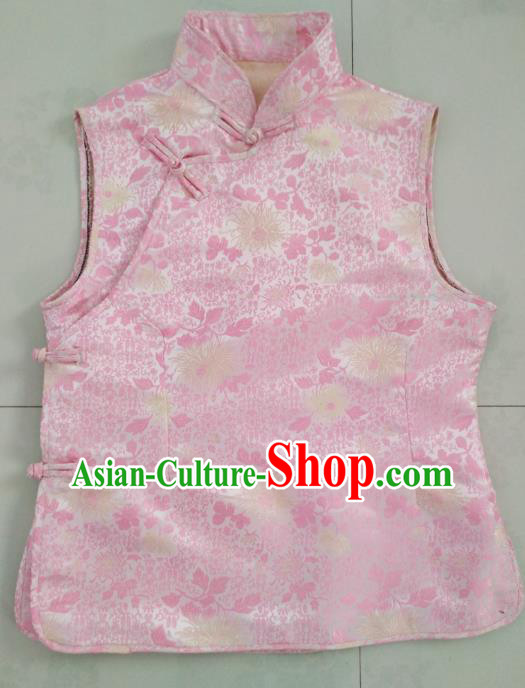 Chinese Tibetan Nationality Costume Pink Vest, Traditional Zang Ethnic Minority Waistcoat Clothing for Women