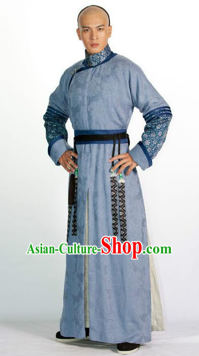 Ancient Chinese Qing Dynasty Manchu Prince Yintang Historical Costume Royal Highness Clothing for Men