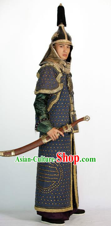 Chinese Qing Dynasty Manchu Warrior Historical Costume Ancient General Armour Clothing for Men