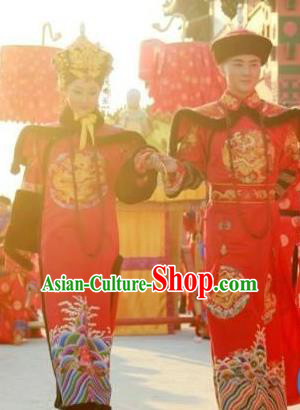 Chinese Late Qing Dynasty Last Emperor Puyi and Empress Replica Costumes Traditional Wedding Historical Costume Complete Set