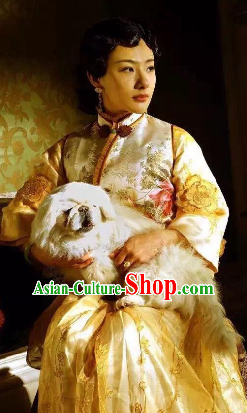 Chinese Qing Dynasty Manchu Queen Wanrong Embroidered Dress Palace Replica Costumes for Women
