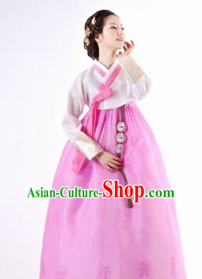 Korean Traditional Bride Hanbok Clothing White Blouse and Pink Skirt Korean Fashion Apparel Costumes for Women