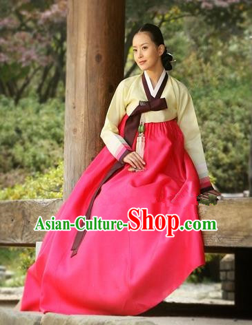 Korean Traditional Bride Hanbok Clothing Yellow Blouse and Red Skirt Korean Fashion Apparel Costumes for Women