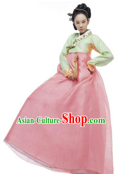 Korean Traditional Bride Hanbok Clothing Green Blouse and Light Pink Skirt Korean Fashion Apparel Costumes for Women