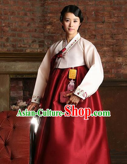 Korean Traditional Bride Hanbok Clothing Pink Blouse and Red Skirt Korean Fashion Apparel Costumes for Women