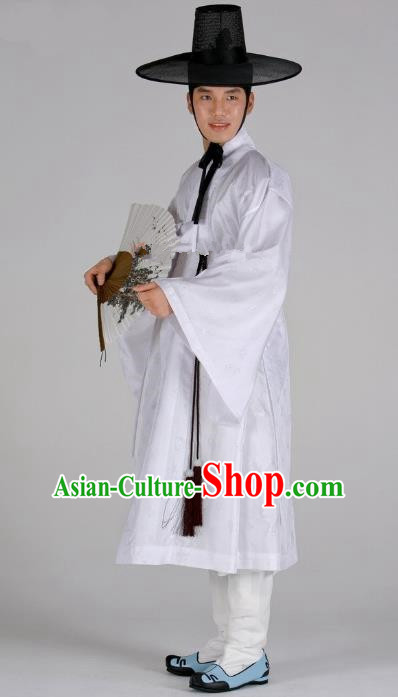 Asian Korean Traditional Palace White Hanbok Clothing Ancient Korean Costume for Men