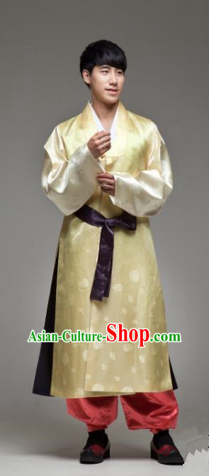 Asian Korean Traditional Palace Yellow Hanbok Clothing Ancient Bridegroom Korean Costume for Men