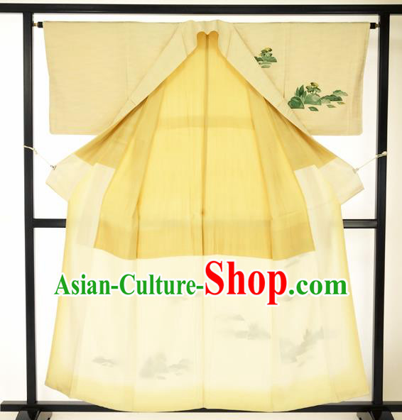 Japanese Ancient Male Yellow Kimono Costume Traditional Wafuku Hakama Haori Yukata for Men