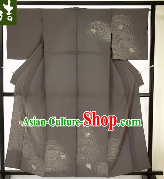 Japanese Ancient Male Grey Kimono Costume Traditional Wafuku Hakama Haori Yukata for Men