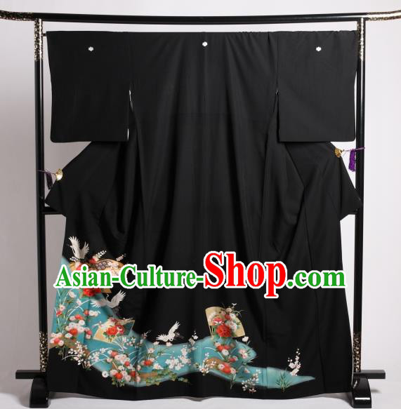 Japan Ancient Black Furisode Kimonos Traditional Female Yukata Dress Formal Costume for Women