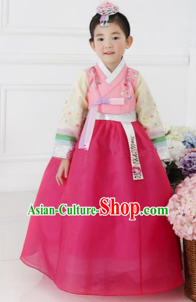 Korean Traditional Hanbok Korea Children Rosy Dress Fashion Apparel Hanbok Costumes for Kids