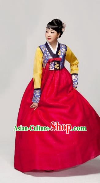 Korean Traditional Palace Garment Hanbok Fashion Apparel Costume Bride Red Dress for Women