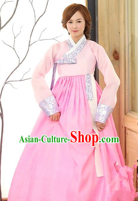 Korean Traditional Palace Garment Hanbok Fashion Apparel Costume Bride Pink Dress for Women