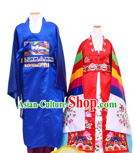 Korean Traditional Garment Palace Hanbok Fashion Apparel Costumes Bride and Bridegroom Wedding Clothing