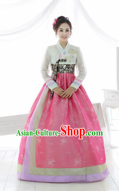 Korean Traditional Garment Palace Hanbok White Blouse and Pink Dress Fashion Apparel Bride Costumes for Women
