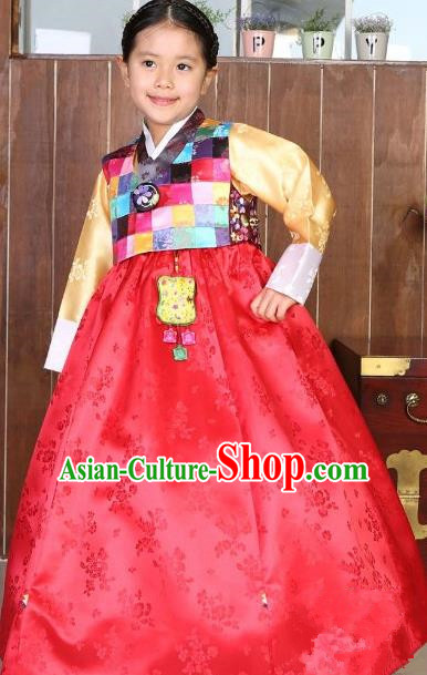 Korean Traditional Hanbok Korea Children Blouse and Red Dress Fashion Apparel Hanbok Costumes for Kids