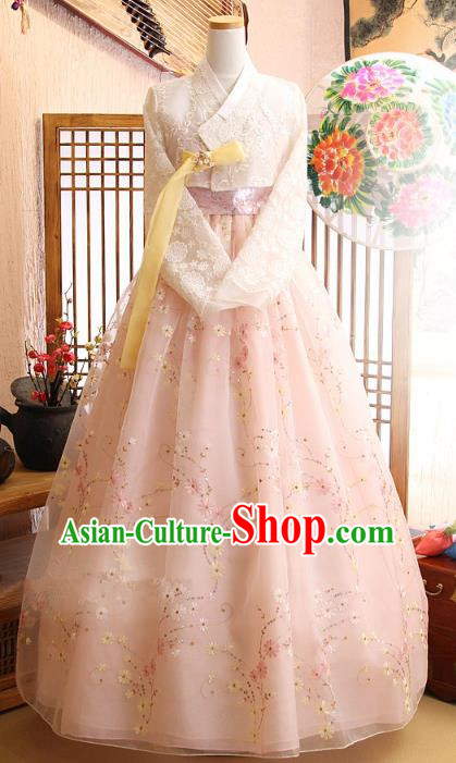 Korean Traditional Garment Palace Hanbok White Lace Blouse and Dress Fashion Apparel Bride Costumes for Women