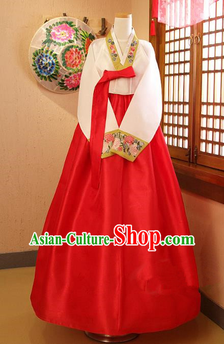 Korean Traditional Garment Palace Hanbok Red Dress Fashion Apparel Bride Costumes for Women