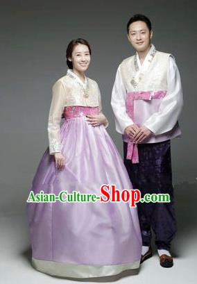 Asian Korean Traditional Hanbok Clothing Ancient Korean Palace Bride and Bridegroom Costumes Complete Set
