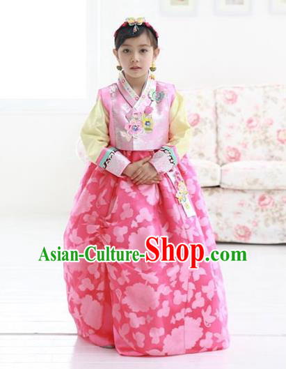 Korean Traditional Hanbok Korea Children Pink Dress Fashion Apparel Hanbok Costumes for Kids