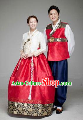 Asian Korean Traditional Palace Hanbok Clothing Ancient Korean Bride and Bridegroom Costumes Complete Set