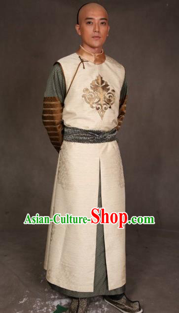 Chinese Ancient Qing Dynasty Manchu Clothing Prince of Qianlong Embroidered Costume for Men