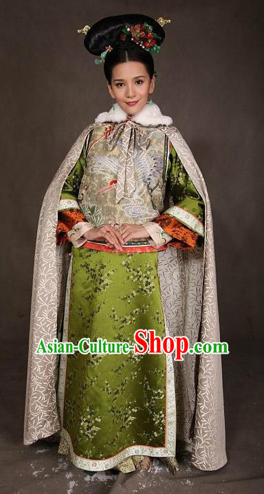 Chinese Ancient Qing Dynasty Manchu Dress Imperial Concubine Jing Embroidered Costume for Women