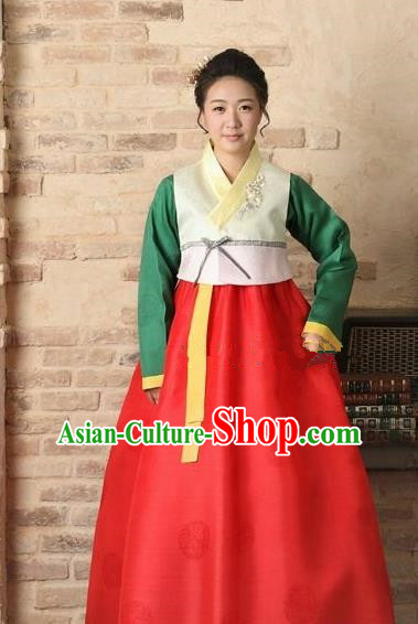 Top Grade Korean Traditional Palace Hanbok Beige Blouse and Red Dress Fashion Apparel Bride Costumes for Women